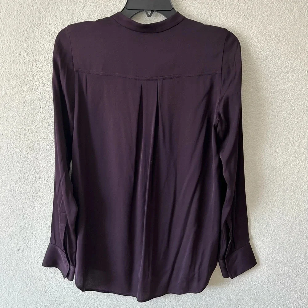 Vince 100% Silk Purple Zip Placket  Popover Top Tunic Lightweight Shirt Blouse S - Picture 7 of 14